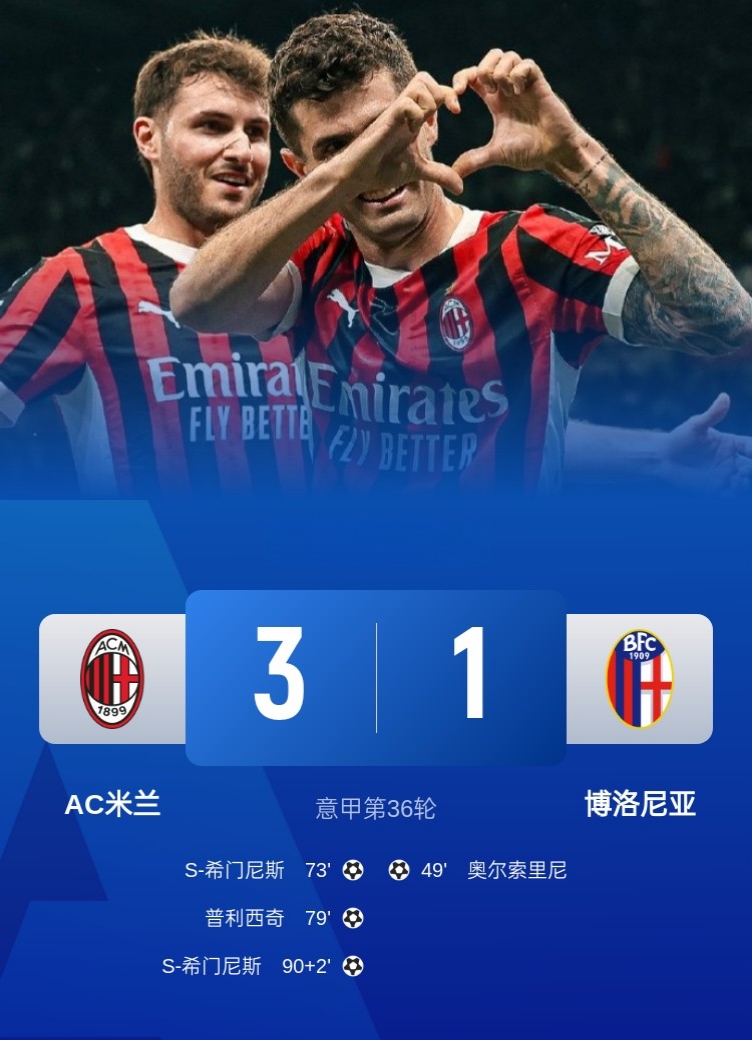 AC米兰客场大胜博洛尼亚，继续稳居积分榜前列的简单介绍